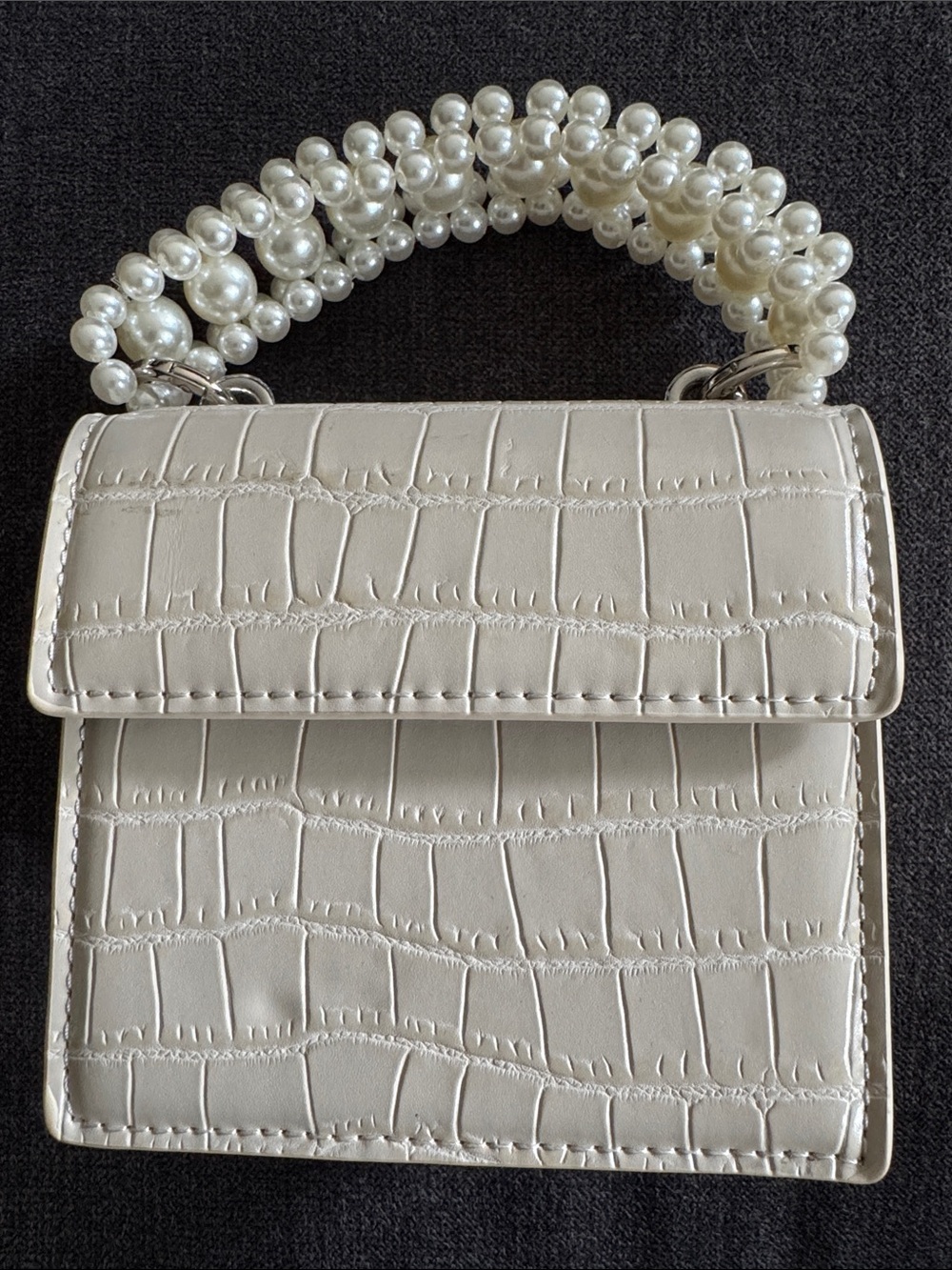Pearl-Handle White Faux Croc-Embossed Mini Bag